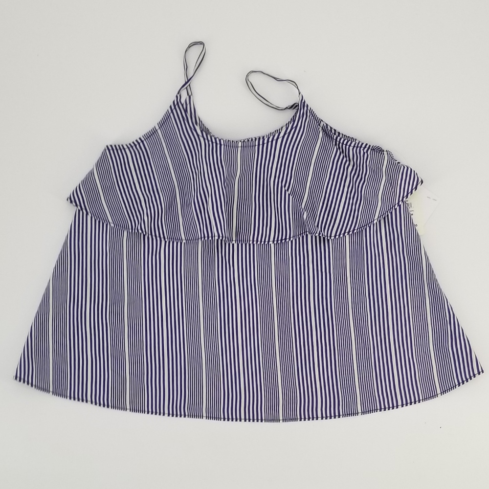 Tucker+Tate Striped Navy Rufle Neck Tank Top Girls